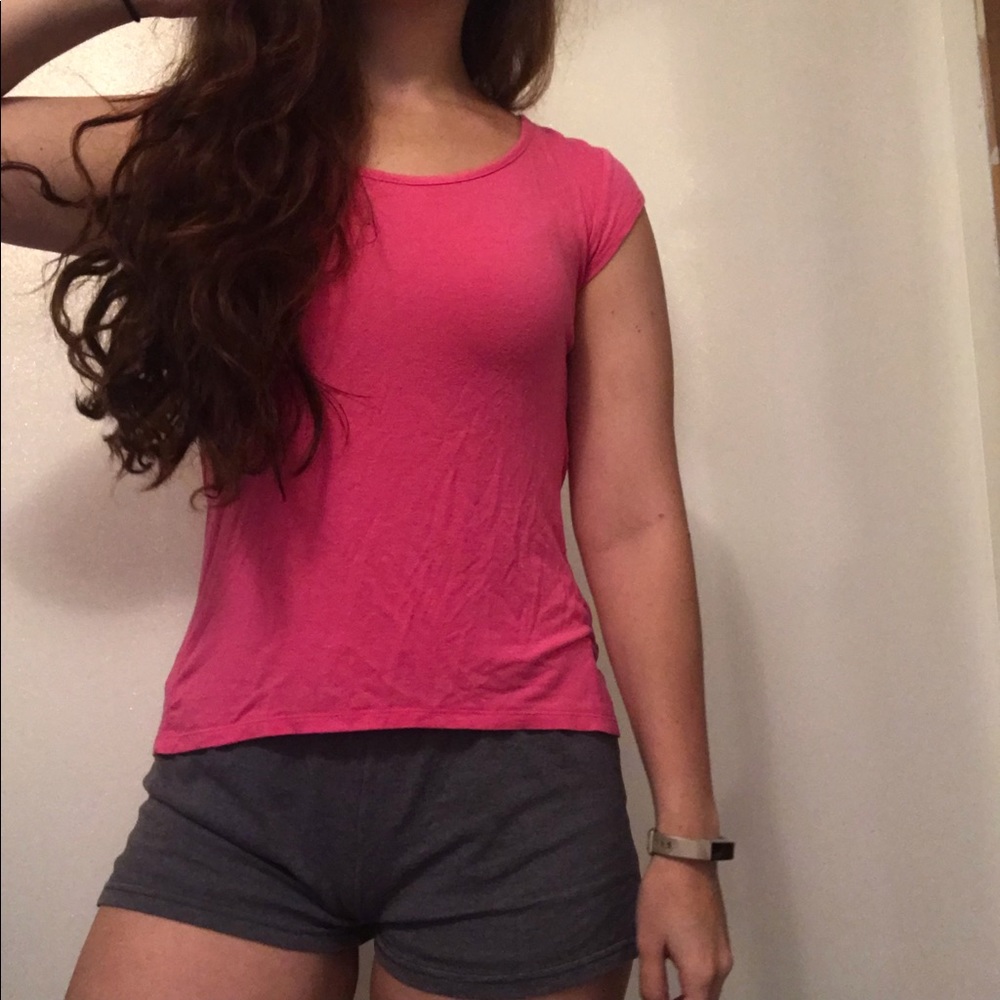 Pink criss cross open back t-shirt